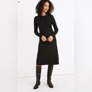 New Madewell Long Sleeve Crewneck Pocket Tee Dress Black Medium